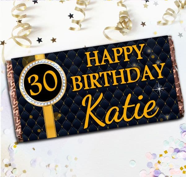 Personalised 110g Chocolate Bar - Diamond Quilt Happy Birthday Gift N100