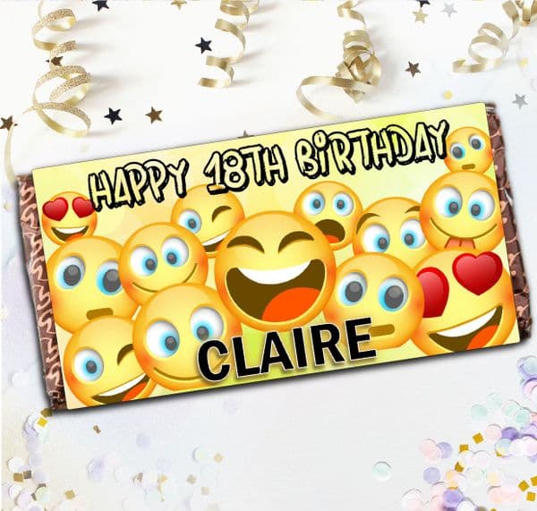 Personalised 110g Chocolate Bar - EMOJI Happy Birthday Gift N104