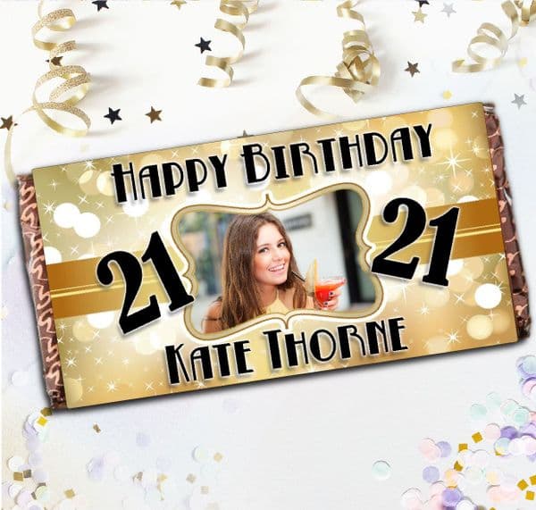 Personalised 110g Chocolate Bar - Gold Sparkle Happy Birthday N27