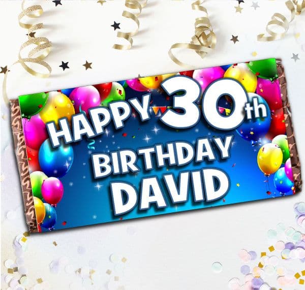 Personalised 110g Chocolate Bar - Happy Birthday Gift N106 Birthday Balloons