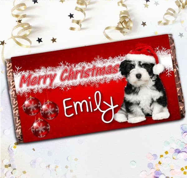 Personalised 110g Christmas Milk Chocolate Gift N54 Cute Puppy Dog