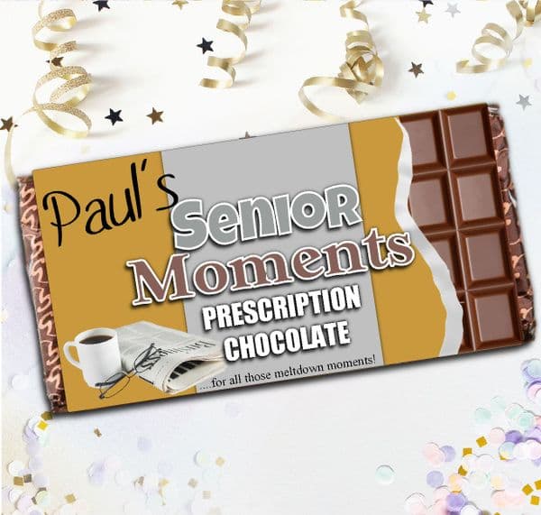 Personalised 110g Milk Chocolate Bar - Senior Moments Joke Gift N75