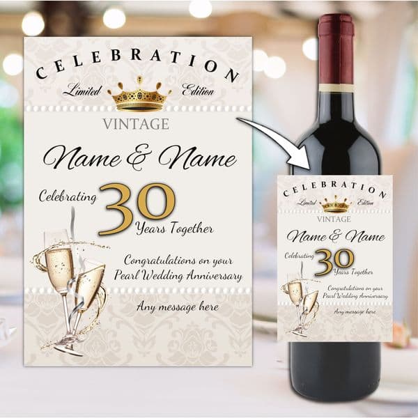 Personalised 30th Pearl Wedding Anniversary Wine / Champagne Bottle Label N57