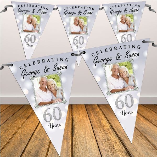 Personalised 60th Diamond Wedding Anniversary PHOTO Flag Bunting Banner - N113