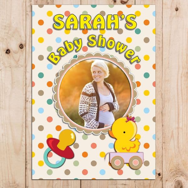 Personalised Baby Shower Party PHOTO Poster Banner N39 Unisex Yellow Ducky