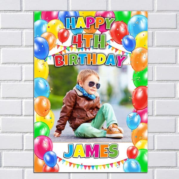 Personalised Balloons & Bunting Birthday Party PHOTO Banner Poster N146