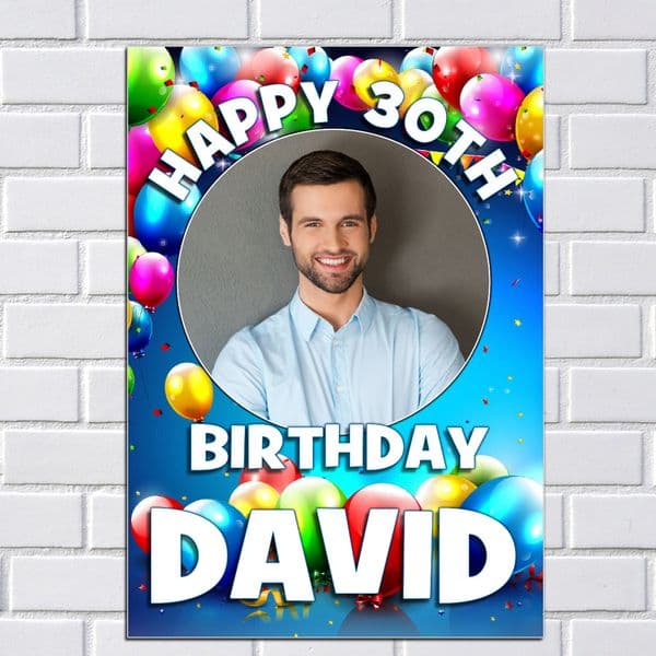 Personalised Birthday Balloons Party PHOTO Banner Poster N165 Girls Boys