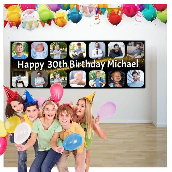 Personalised Birthday Banner Photo Party Decoration Poster Celebration Large 5.5ft x 1.9ft