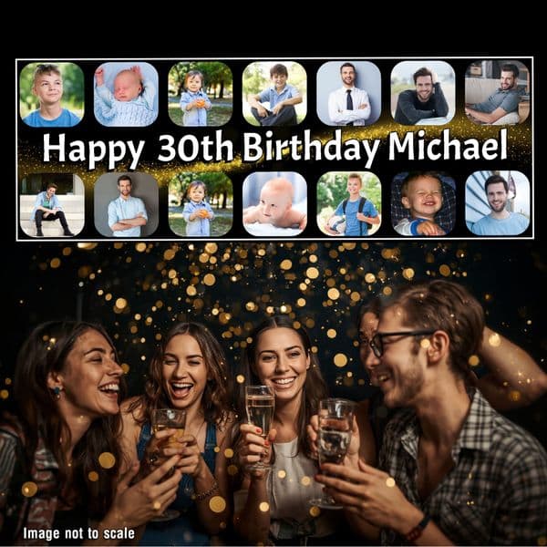 Personalised Birthday Banner Photo Party Decoration Poster Celebration Large 5.5ft x 1.9ft
