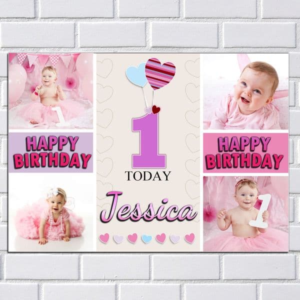 Personalised Birthday Party PHOTO Banner Poster N139 Girls ANY AGE