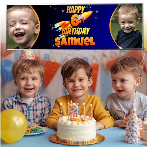 Personalised Birthday Photo Banners N87 Space Rocket