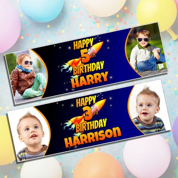 Personalised Birthday Photo Banners N87 Space Rocket