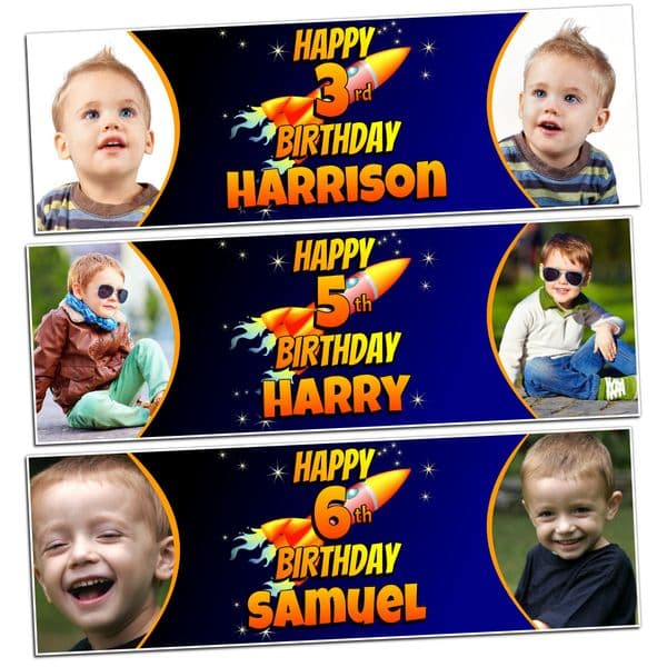 Personalised Birthday Photo Banners N87 Space Rocket