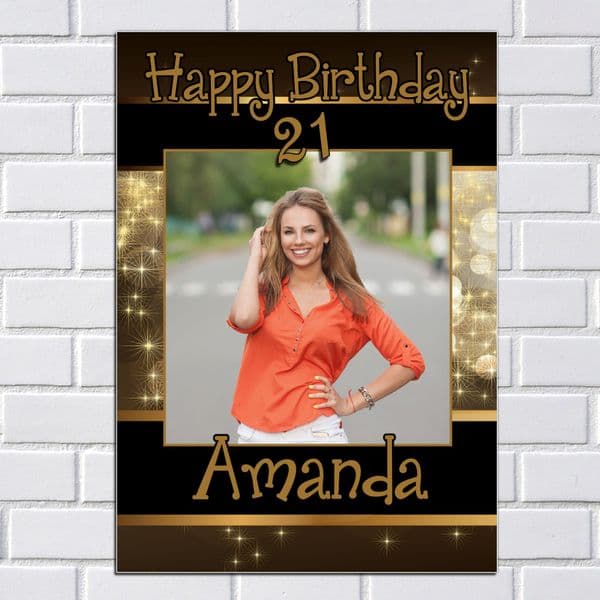 Personalised Black & Gold Happy Birthday Party PHOTO Banner Poster N26