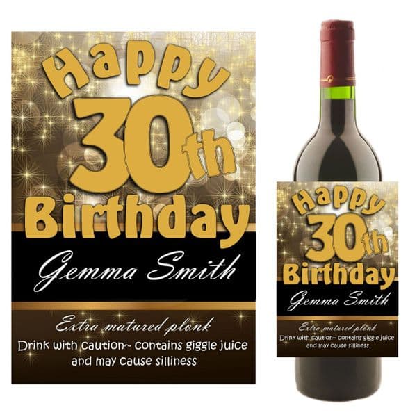 Personalised Black & Gold Happy Birthday Wine / Champagne Bottle Label N10 - Any Age
