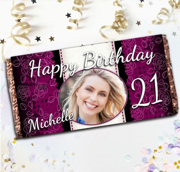 Personalised Black & Purple Happy Birthday 110g Milk Chocolate Bar - Gift N58