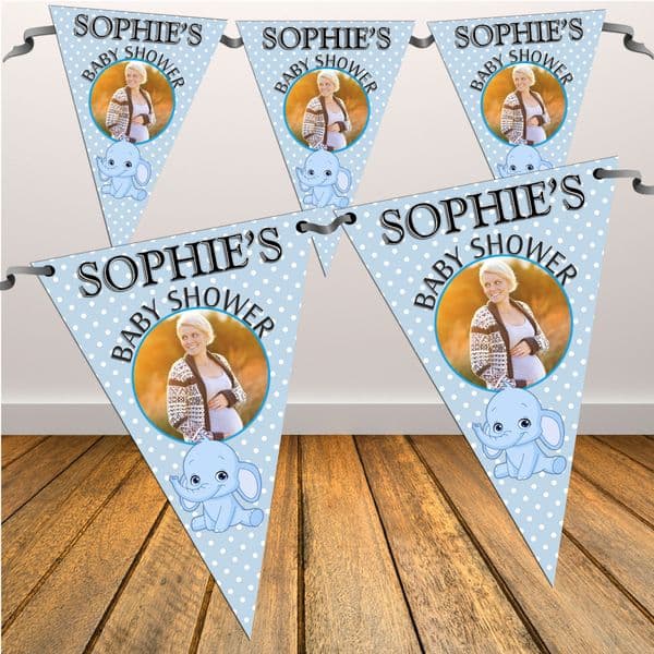 Personalised Blue Boy Baby Shower Flag PHOTO Bunting Banner - N33