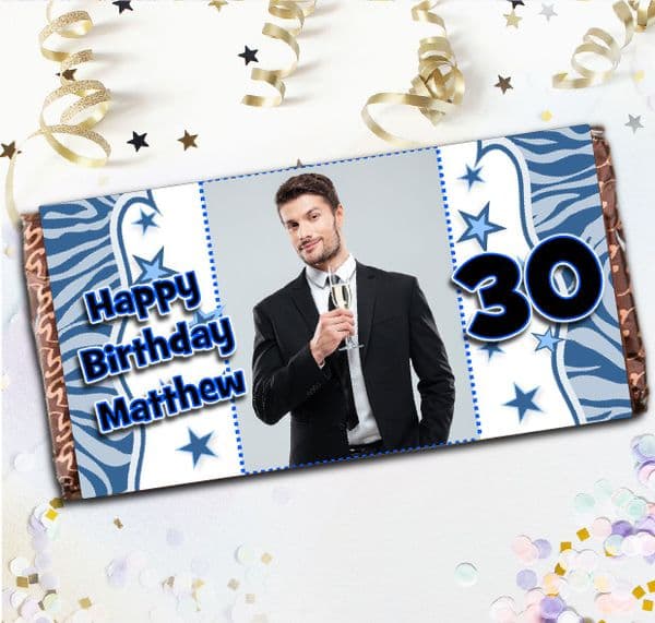 Personalised Blue Happy Birthday 110g Chocolate Bar - Gift Idea N69
