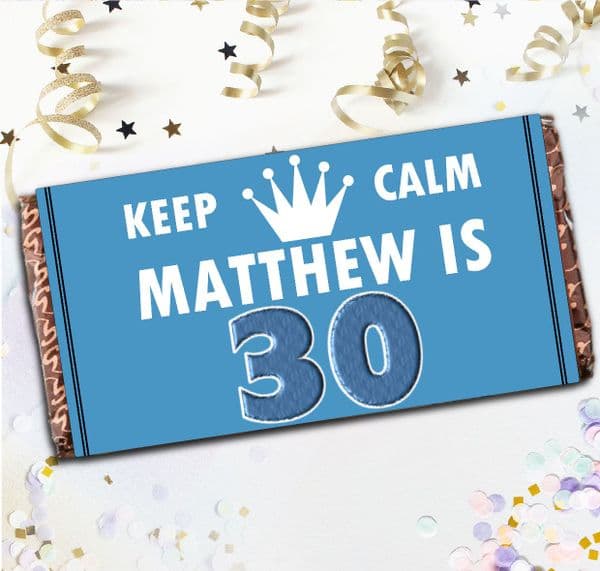 Personalised Blue Keep Calm Happy Birthday 110g Milk Chocolate Bar - Gift N68