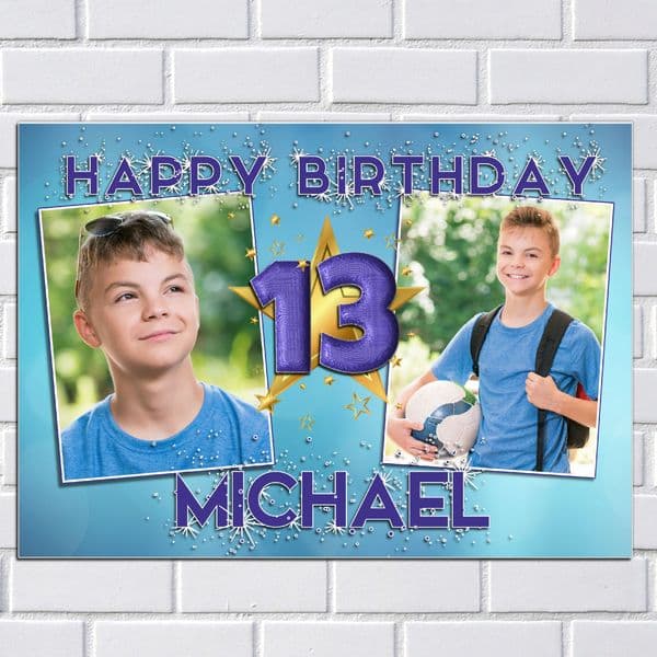 Personalised Blue Star Sparkle Happy Birthday Party PHOTO Poster Banner N133