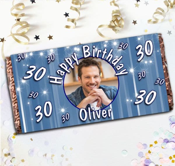 Personalised Blue Stripe Happy Birthday 110g Chocolate Bar - Gift Idea N8