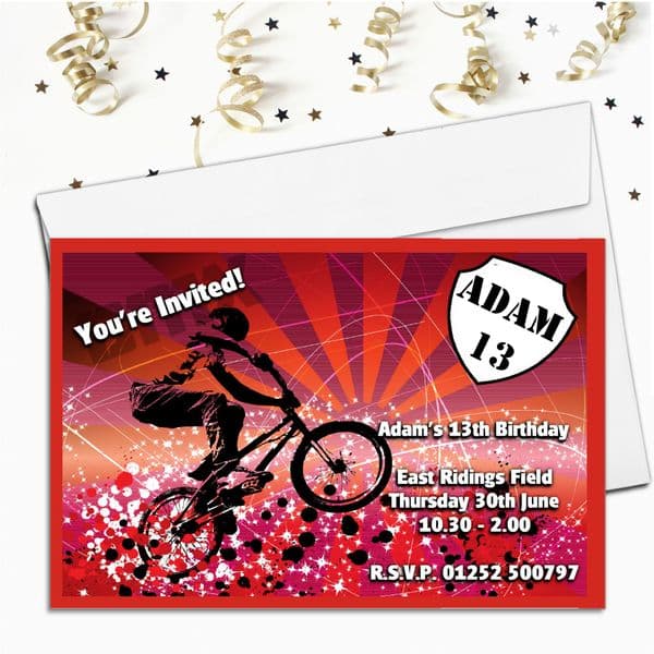 Personalised BMX Bike Birthday Party Invitations N68