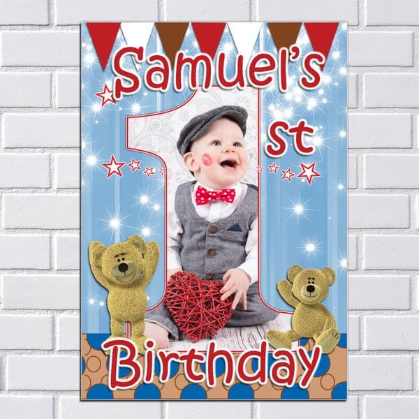 Personalised Boys 1st First Birthday Party PHOTO Banner Poster N32