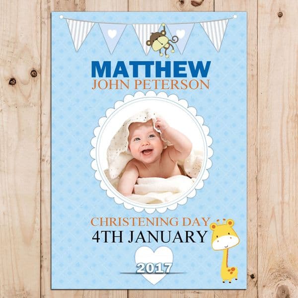 Personalised Boys Blue Christening Baptism Party PHOTO Banner Poster N62