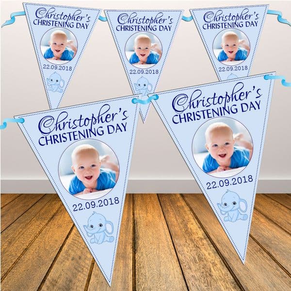Personalised Boys Christening Baptism Flag PHOTO Bunting Banner - N31