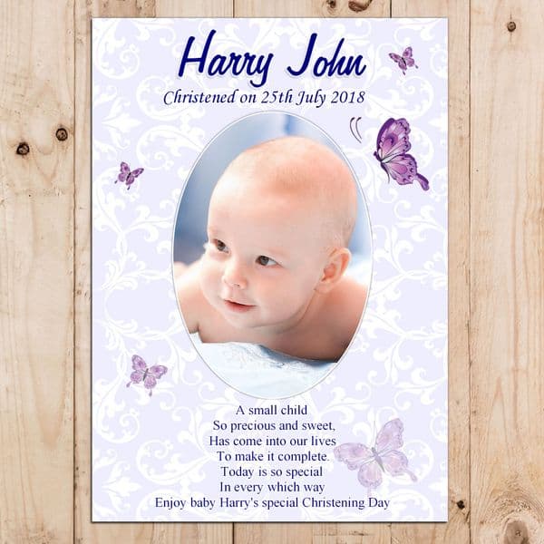 Personalised Boys Christening Butterfly Baptism Celebration PHOTO Poster Banner N14
