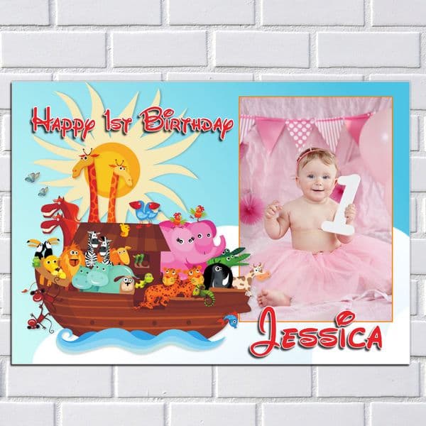 Personalised Boys Girls Animal Ark Happy Birthday Party PHOTO Poster Banner N91