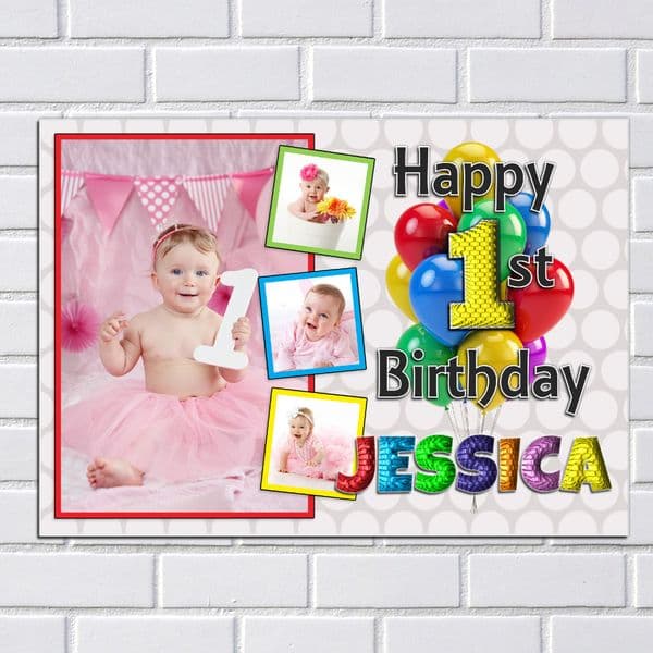 Personalised Boys Girls Colourful Happy Birthday PHOTO Poster Banner N106 - ANY AGE