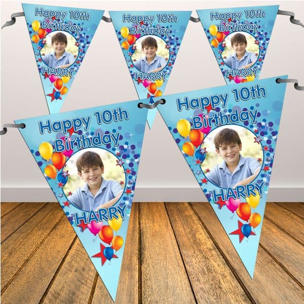 Personalised Boys Happy Birthday Flag PHOTO Bunting Banner - N6
