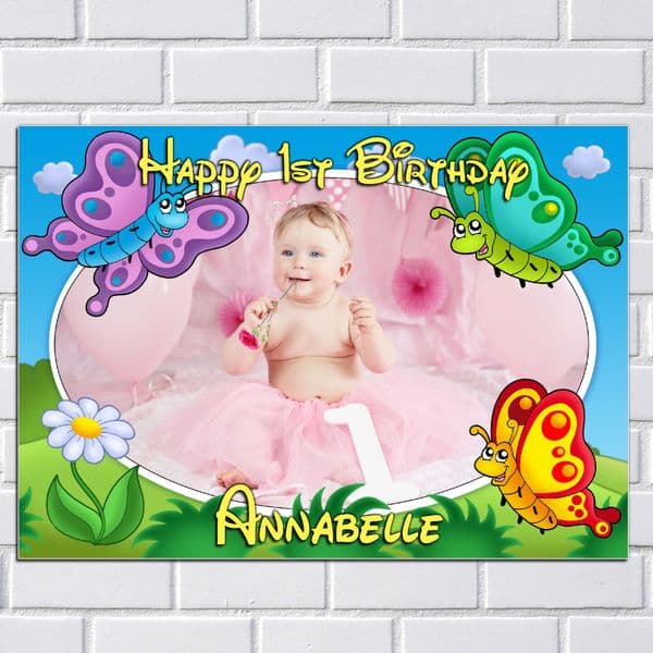Personalised Butterfly Happy Birthday Party PHOTO Banner Poster N7