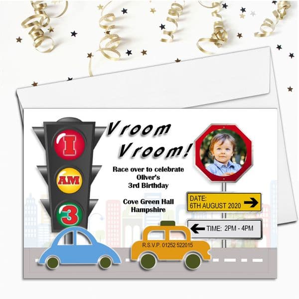 Personalised Cars Birthday Party PHOTO Invitations N99