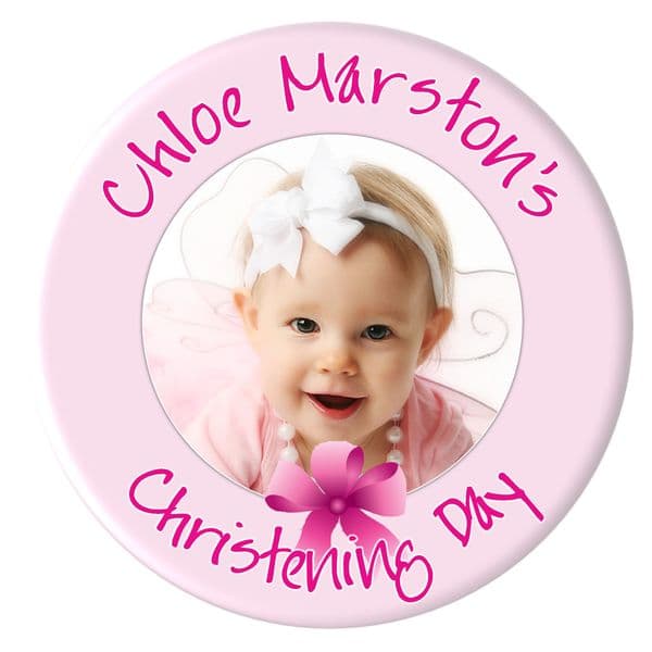 Personalised Christening Baptism PHOTO Badge N31