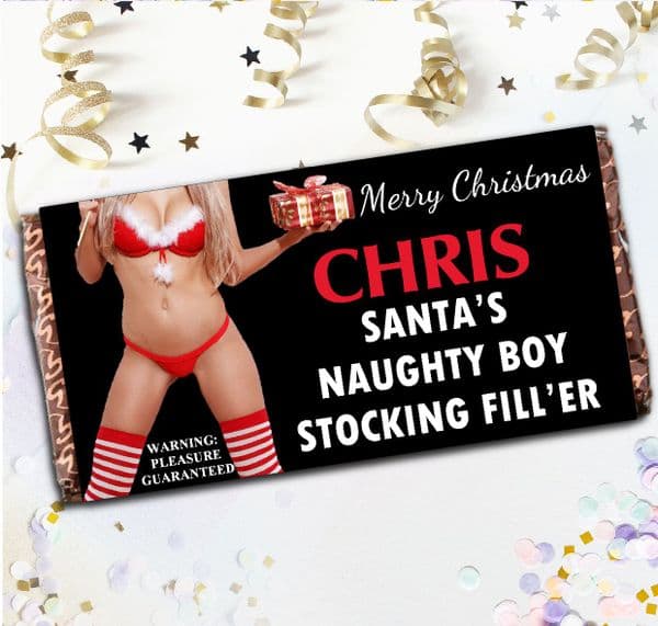 Personalised Christmas Milk Chocolate Bar - Naughty Boy Joke Humour Novelty Secret Santa Gift N93