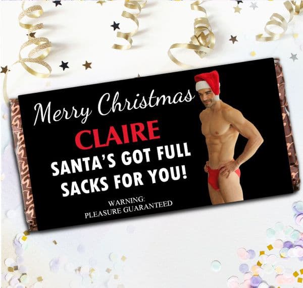 Personalised Christmas Milk Chocolate Bar - Sexy Santa Joke Humour Novelty Secret Santa Gift N92
