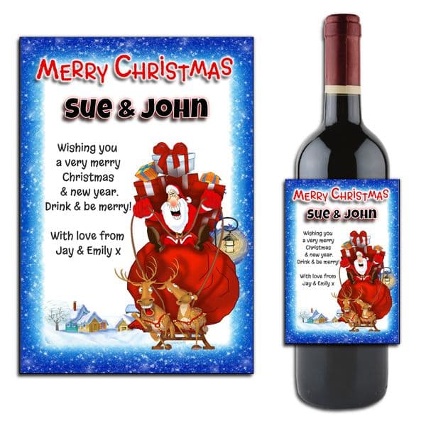 Personalised Christmas Santa Wine or Champagne Bottle Label N175