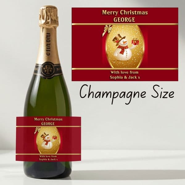 Personalised Christmas Snowman Wine Champagne Bottle Label N1