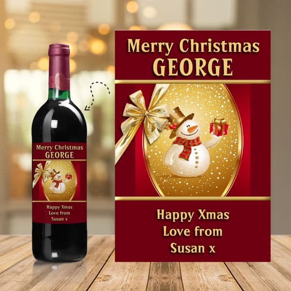 Personalised Christmas Snowman Wine Champagne Bottle Label N1