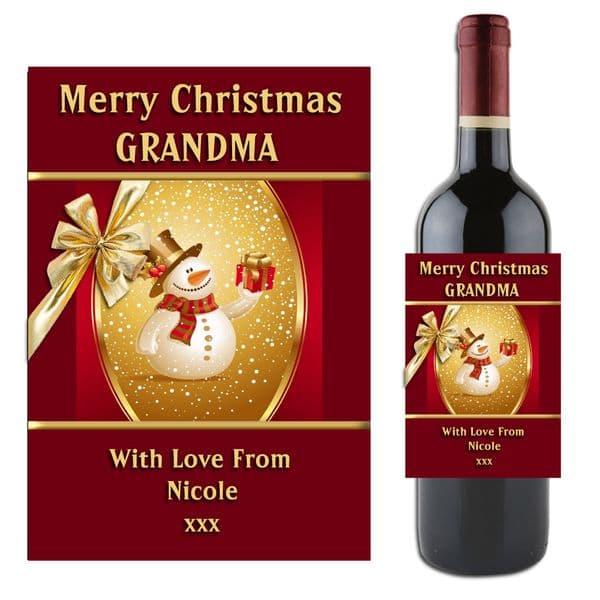 Personalised Christmas Snowman Wine Champagne Bottle Label N1