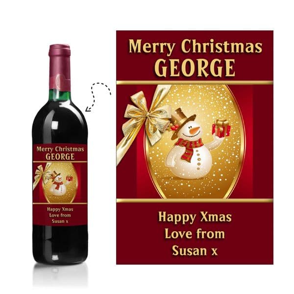 Personalised Christmas Snowman Wine Champagne Bottle Label N1