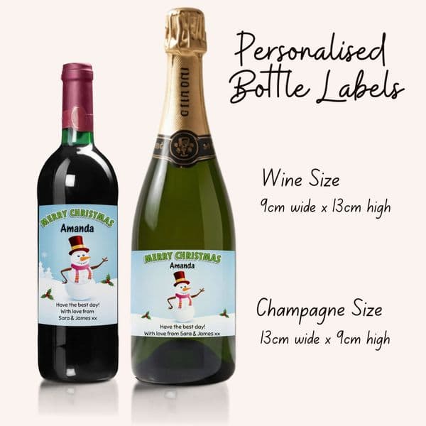 Personalised Christmas  Snowman Wine or Champagne Bottle Label N167