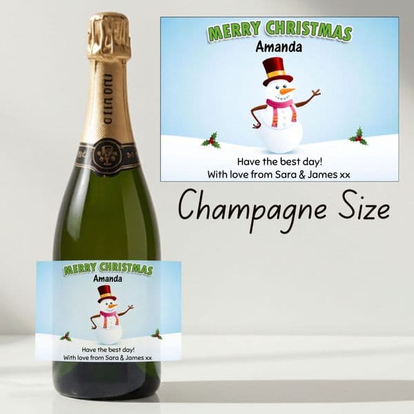 Personalised Christmas  Snowman Wine or Champagne Bottle Label N167