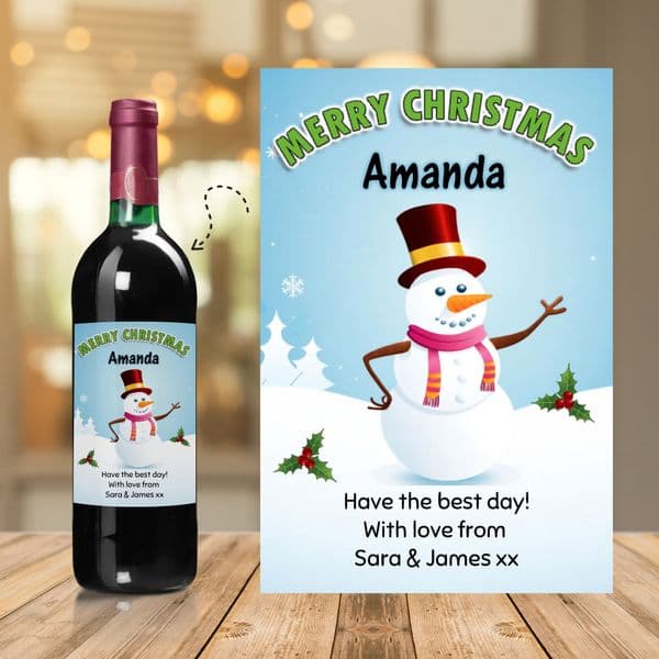Personalised Christmas  Snowman Wine or Champagne Bottle Label N167