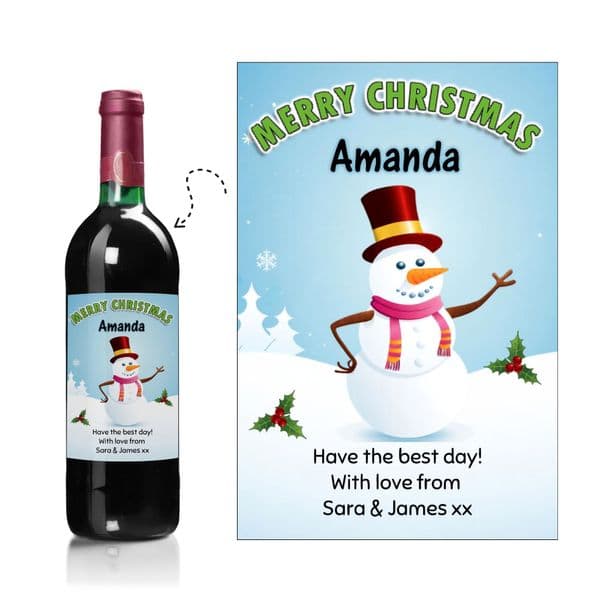 Personalised Christmas Snowman Wine or Champagne Bottle Label N167