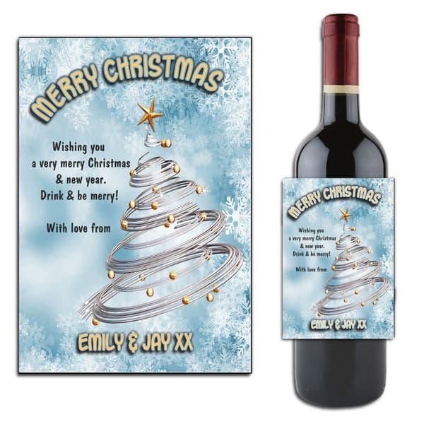 Personalised Christmas Tree Wine or Champagne Bottle Label N168