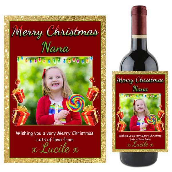 Personalised Christmas Wine / Champagne Bottle PHOTO Label N78