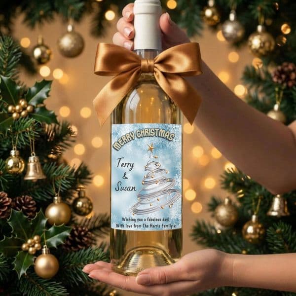 Personalised Christmas  Wine or Champagne Bottle Label Sticker N168
